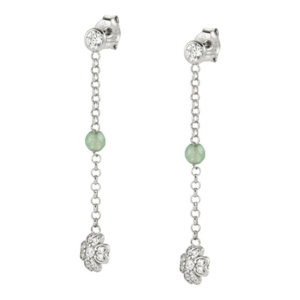 Gioie 925 Silver Earrings, Cubic Zirconia And Jade (022_Silver Clover)