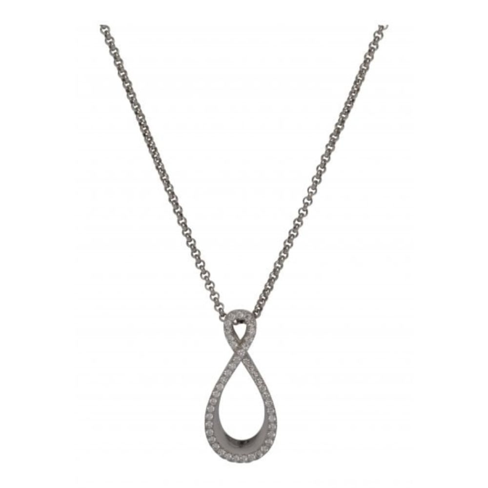 Silver 925 Twisted Pendant With Rhodium Plating And Cz Incl. Chain