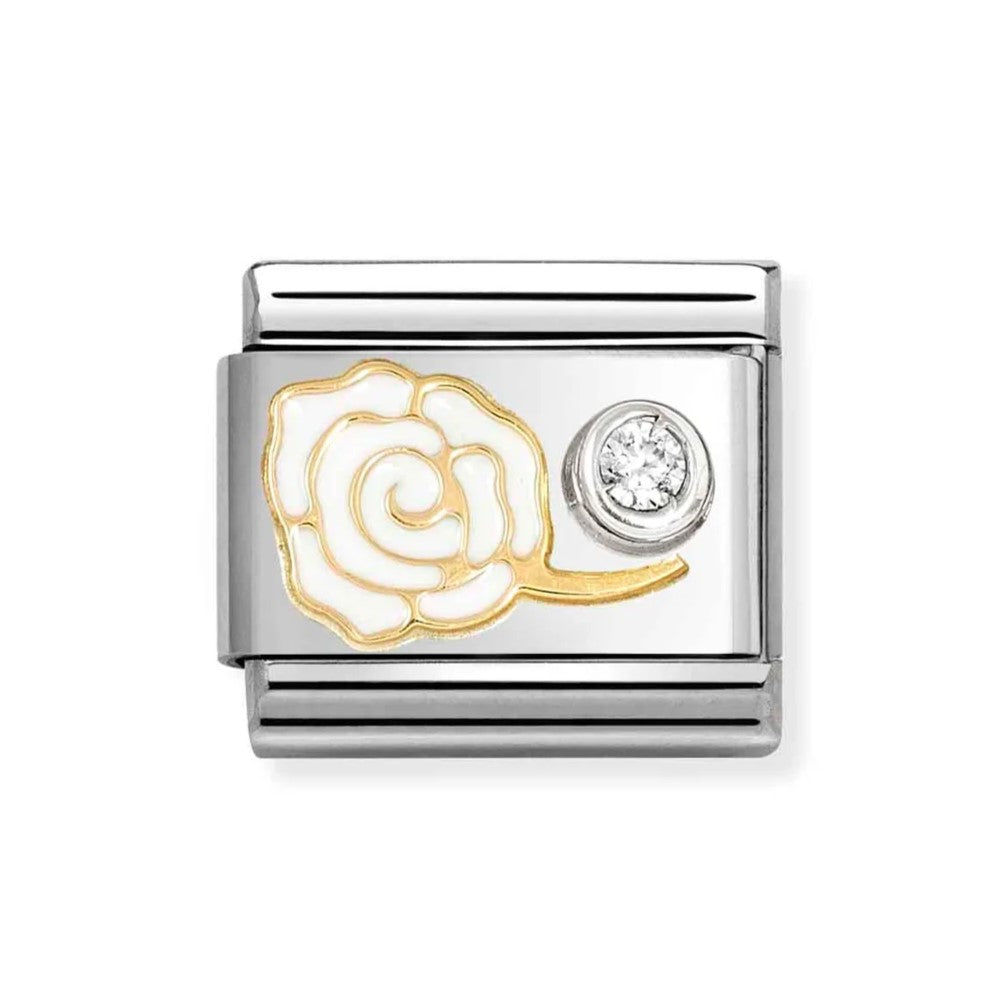 Composable Classic White Rose In 18K Gold & CZ Set In Silver Charm