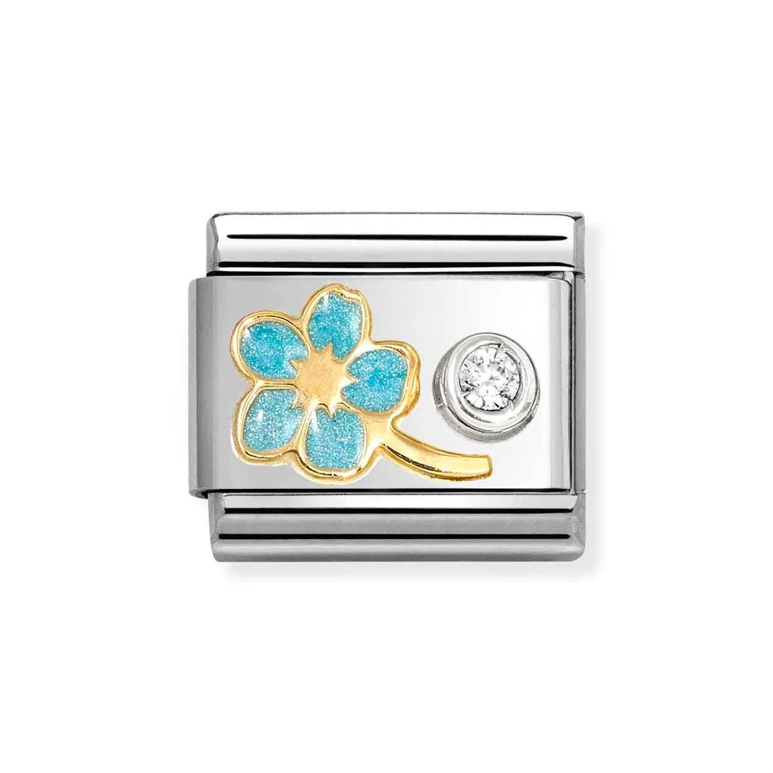 Composable Classic Blue Forget Me Not In 18K Gold & CZ Set In Silver Charm
