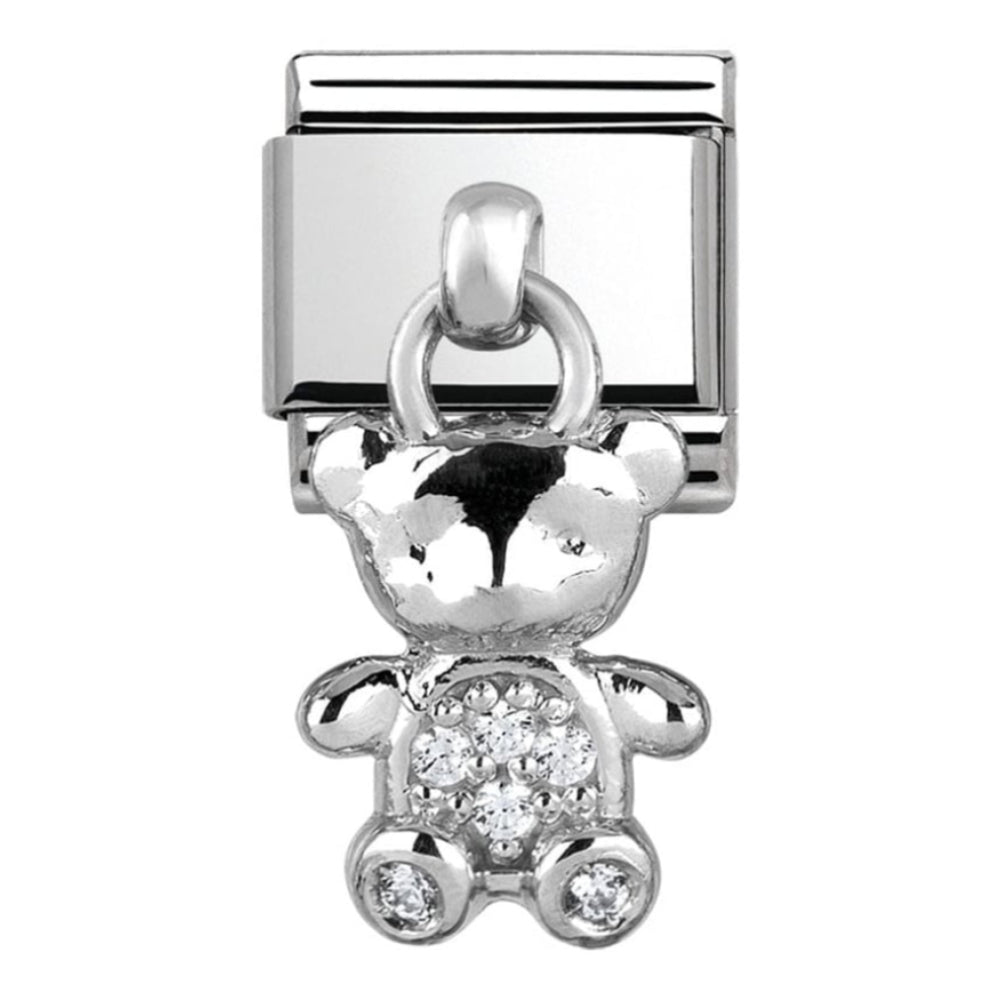 Classic Silver CZ Teddy Bear Charm Link
