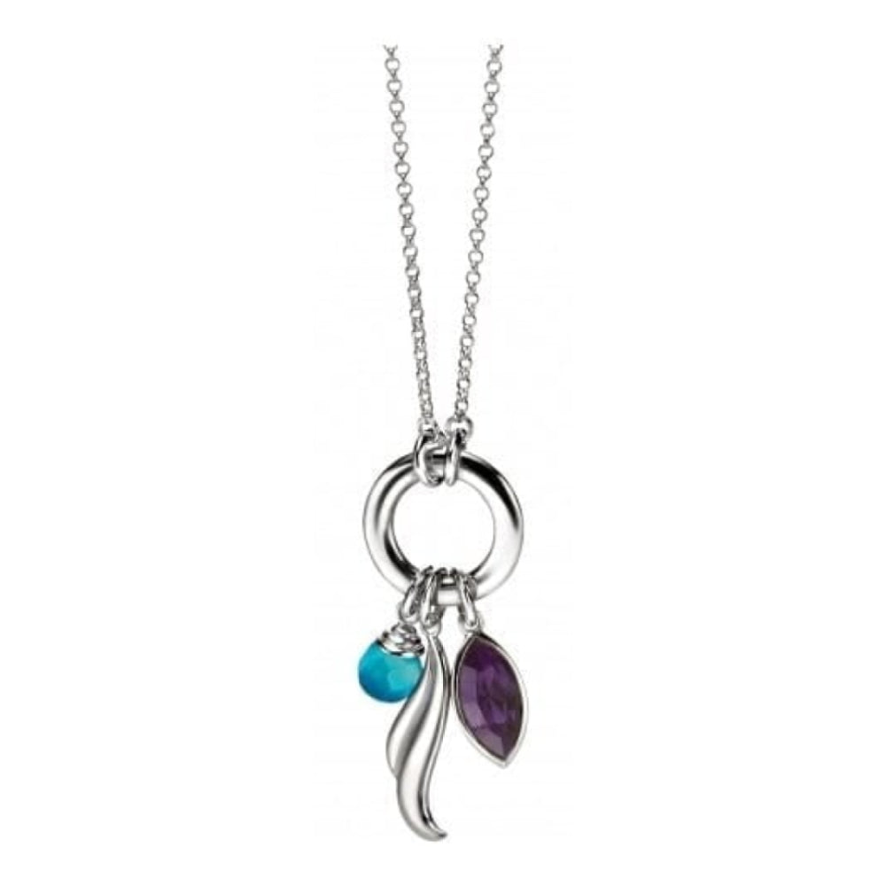 Ladies Silver Aqua & Purple Swarovski Crystal and Cats Eye Necklace