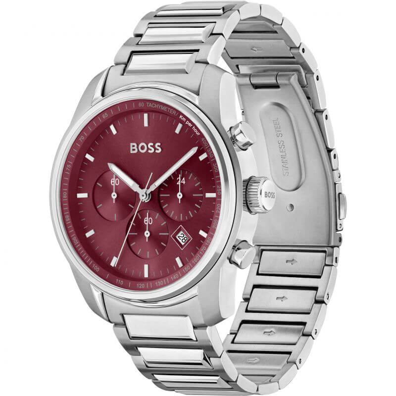 Trace Red Chronograph Dial SS Bracelet Strap Watch