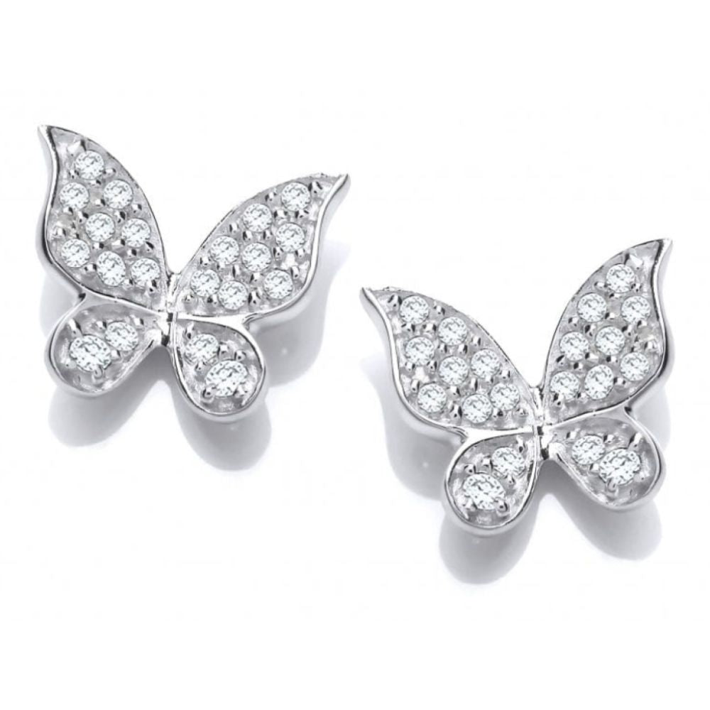 Silver CZ Natural Butterfly Earrings
