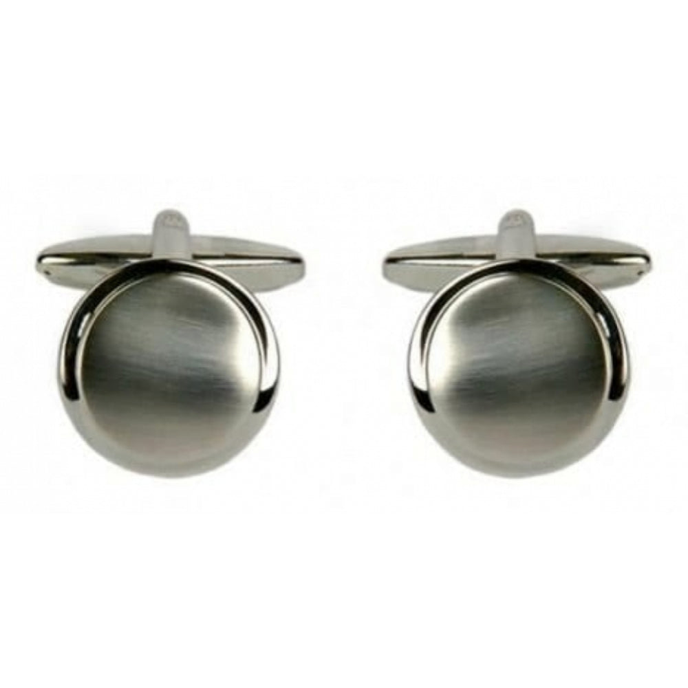 Rhodium Plated Circular Brushed Curve Cufflinks