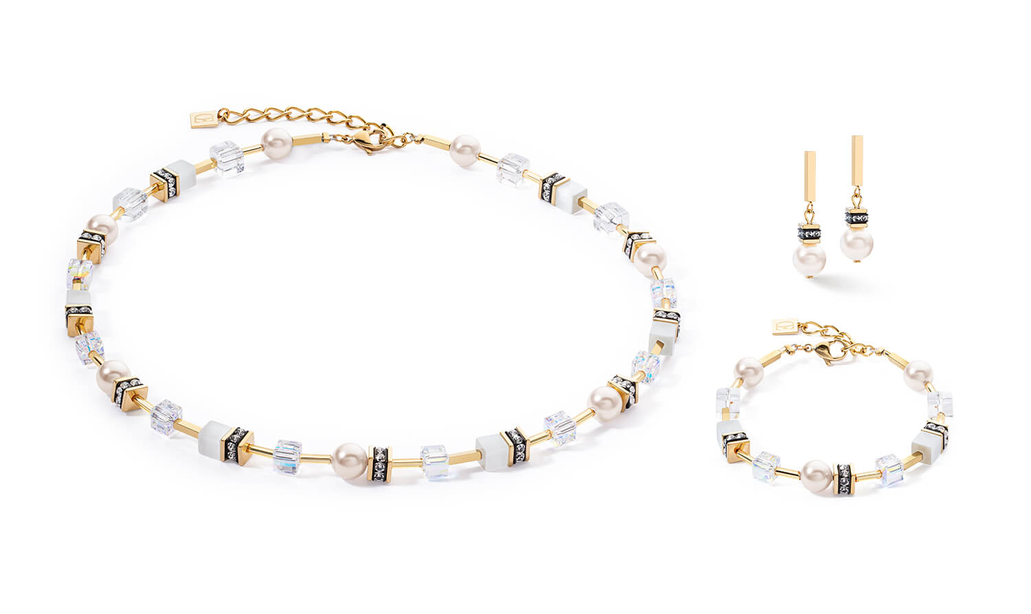 GeoCUBE Iconic Pearl Mix Earrings In White-Gold