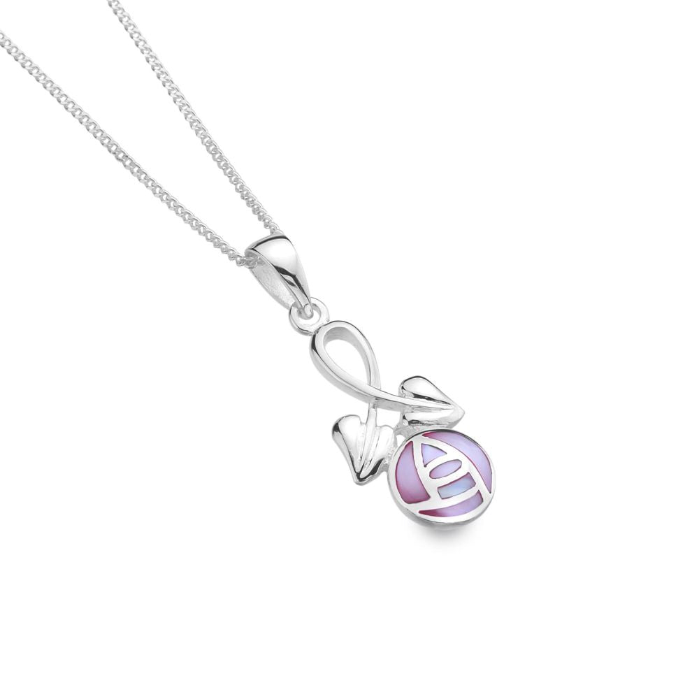 Mackintosh Rose With Pink MOP & Leaves Pendant Necklace