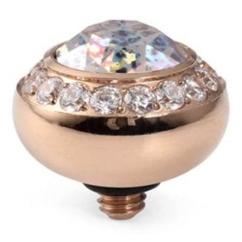 10mm Interchangeable Tondo Deluxe White Patina Crystal Top in RG With Crystal Bordered