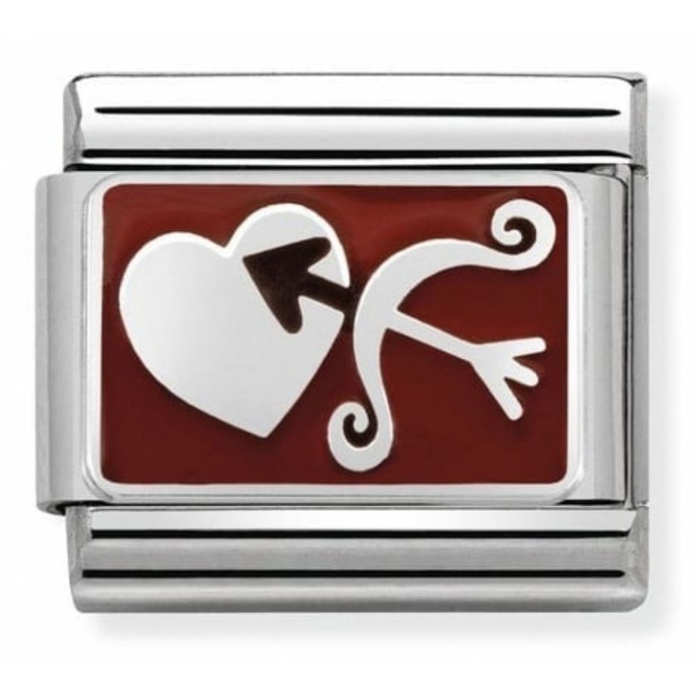 Classic Heart With Bow & Arrow In Stainless Steel, Enamel & Silver 925 Charm