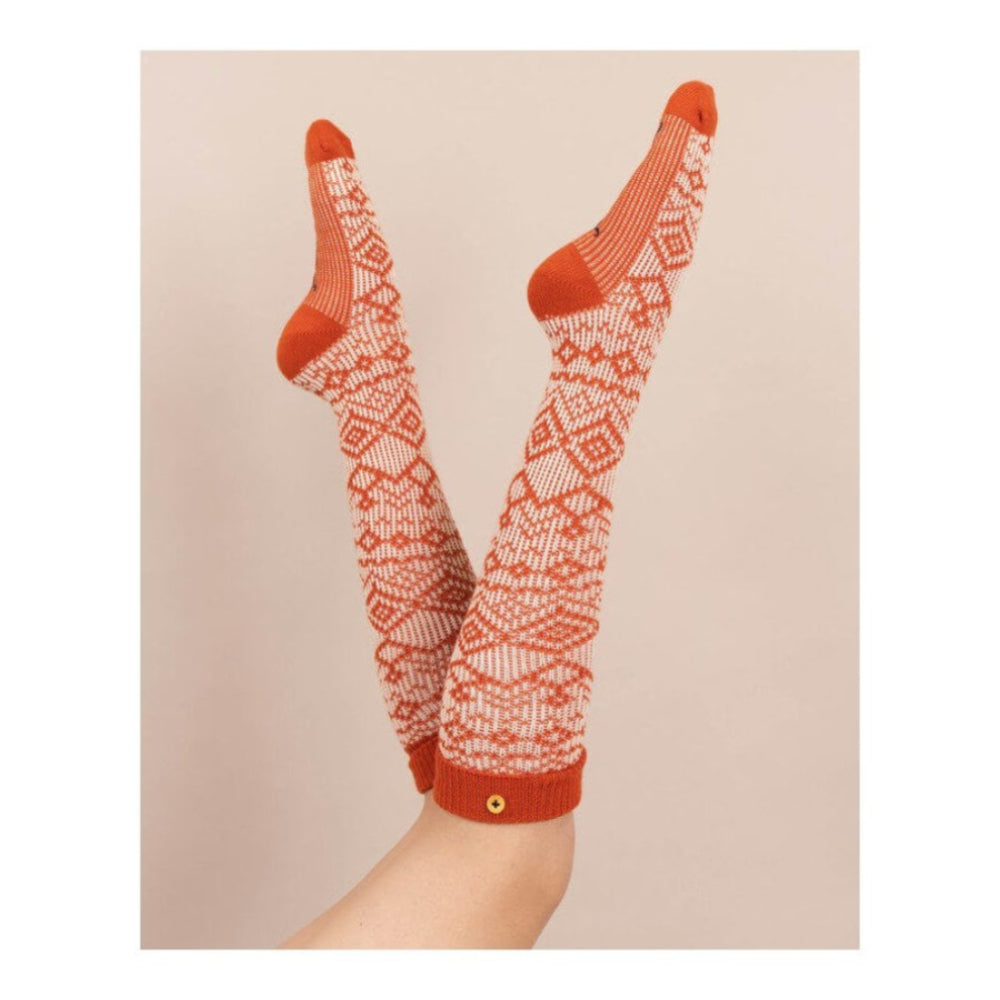 Fair Isle Knee High Socks In Tangerine