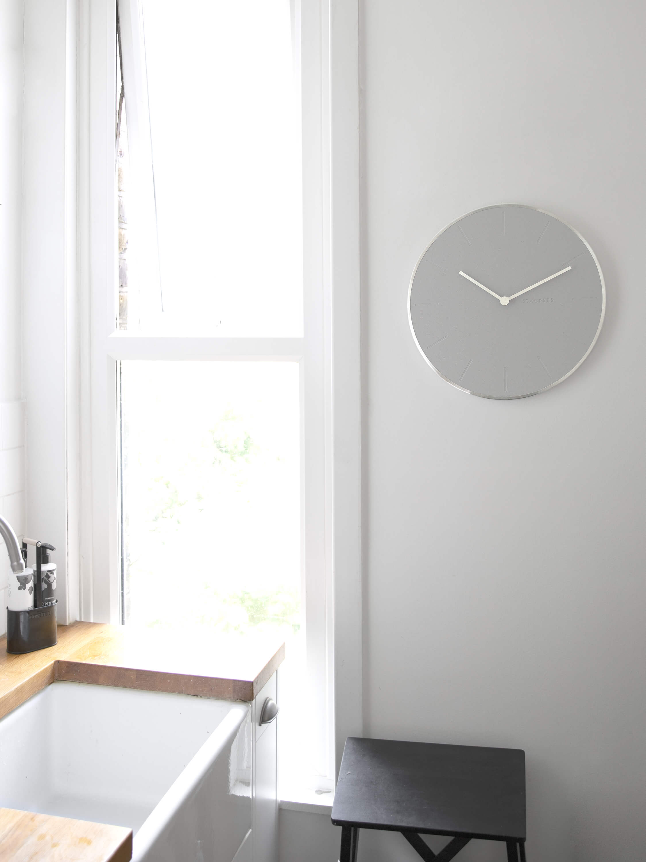 Brushed Chrome & Grey PU Clock