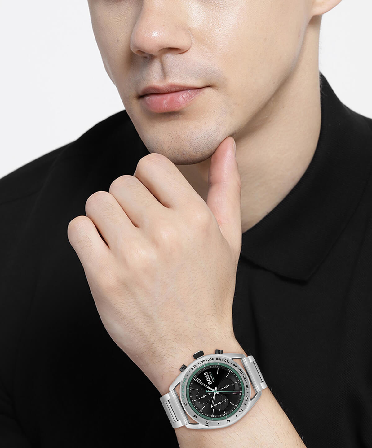 Centre Court Black Chronograph Dial SS Watch