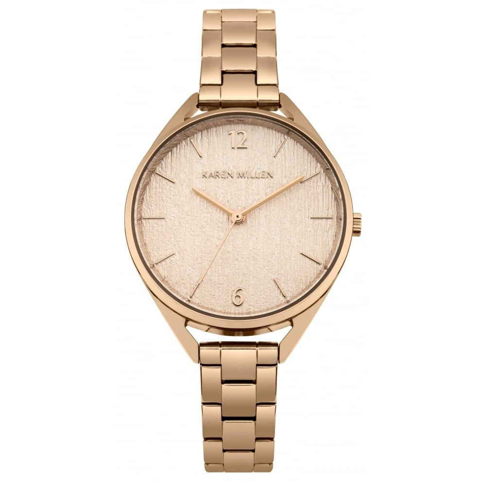 Rose Gold Plated Polished Stainless Steel Bracelet Watch With Light Rose Gold Grain Dial