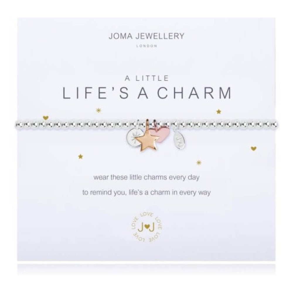 A Little | Life's A Charm | Silver, Gold And Rose Gold | Bracelet | 17.5cm Stretch