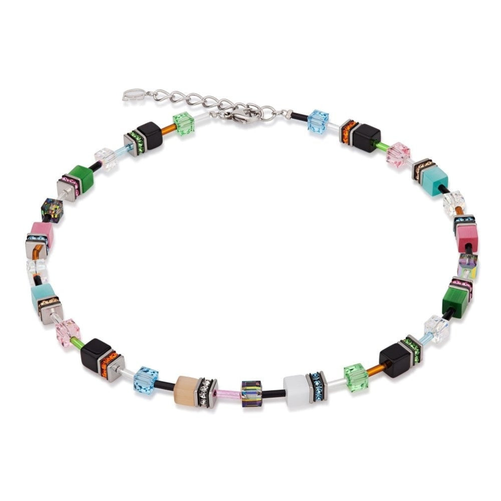 Ladies Green, Pink, Blue & Brown Cubed Synthetic Tiger's Eye Necklace