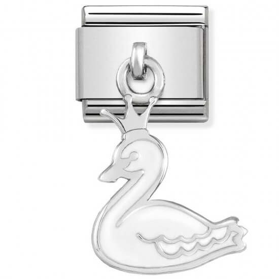 Composable Classic Silver and Enamel Swan with Crown Link