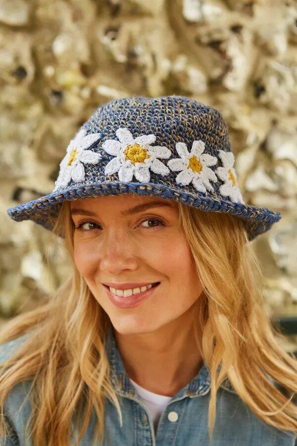 Daisy Chain Hemp/Cotton Hat In Denim