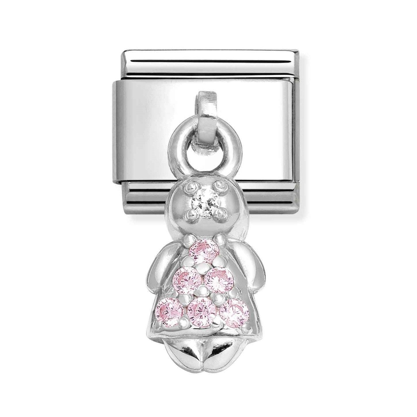 Composable Classic Link With Girl Charm in 925 Silver With Pink CZ