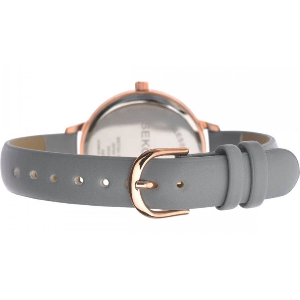 Rose Gold Plated Case With Grey Dial & Grey PU Strap Ladies Watch