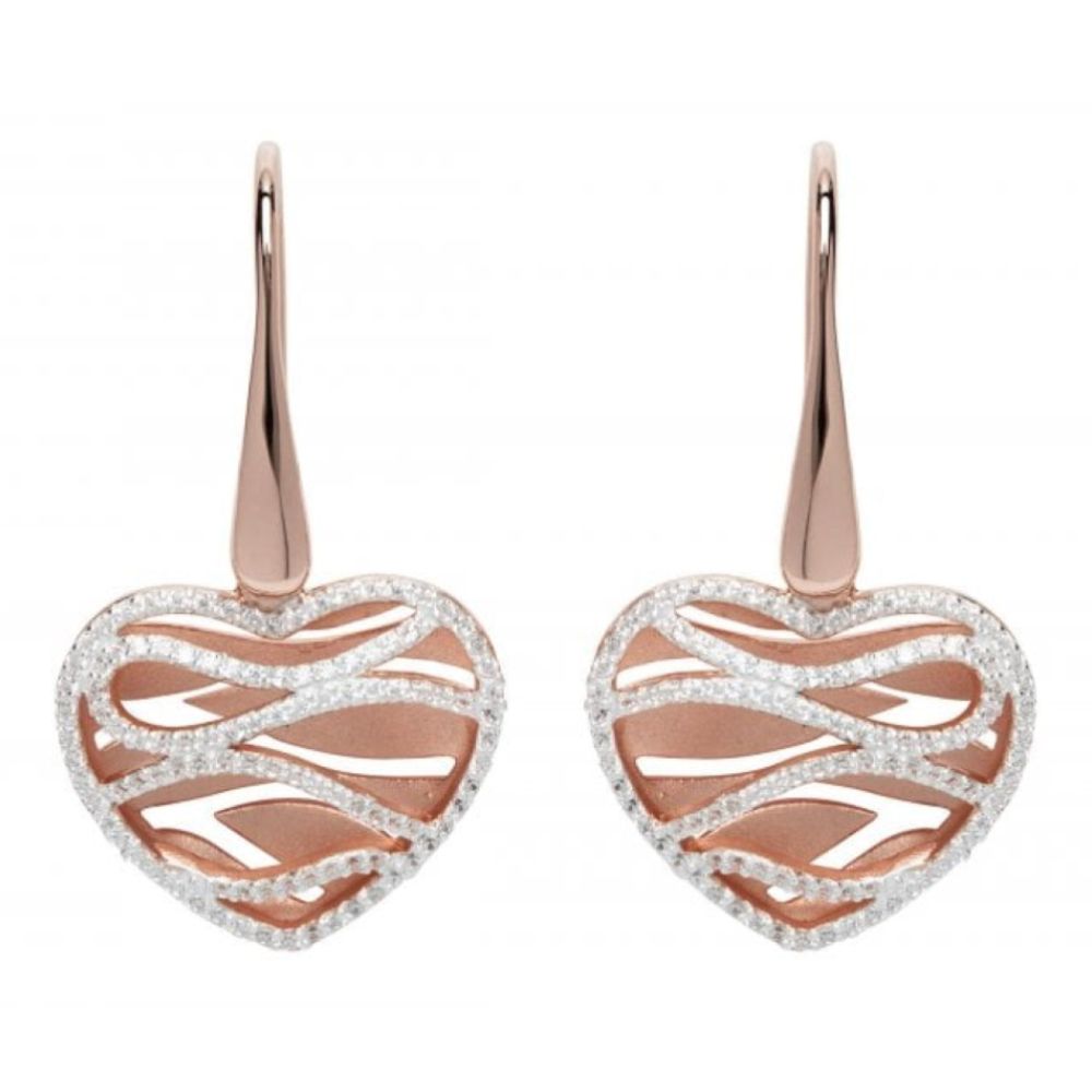 Sterling Silver 925 Earrings With Rose Gold Plating And CZ Heart