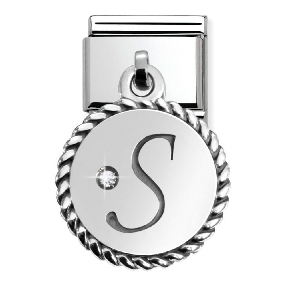 Classic Silver Hanging Letter S with CZ Stone