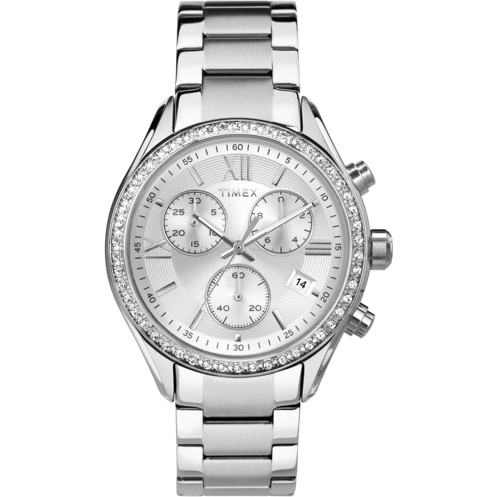 Women's chrono SS case with crystal accents and a SS bracelet