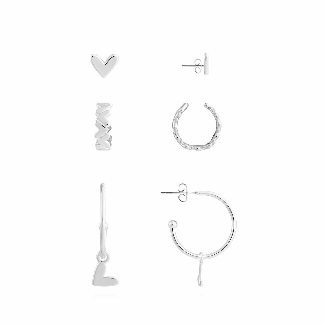 Tahlia Trio | Heart Cuff Pack | Silver | Set Of 3