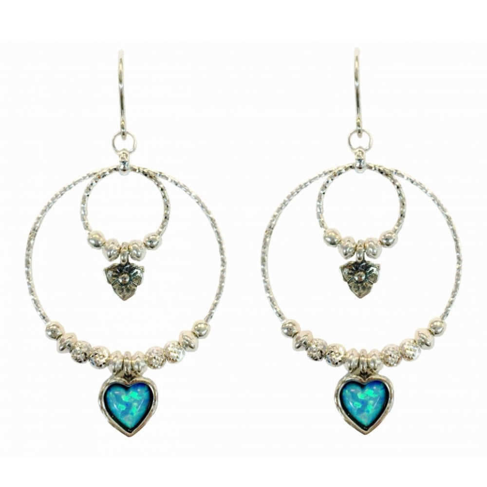 Sparkly Hoops With Beads & Opal Heart Earrings