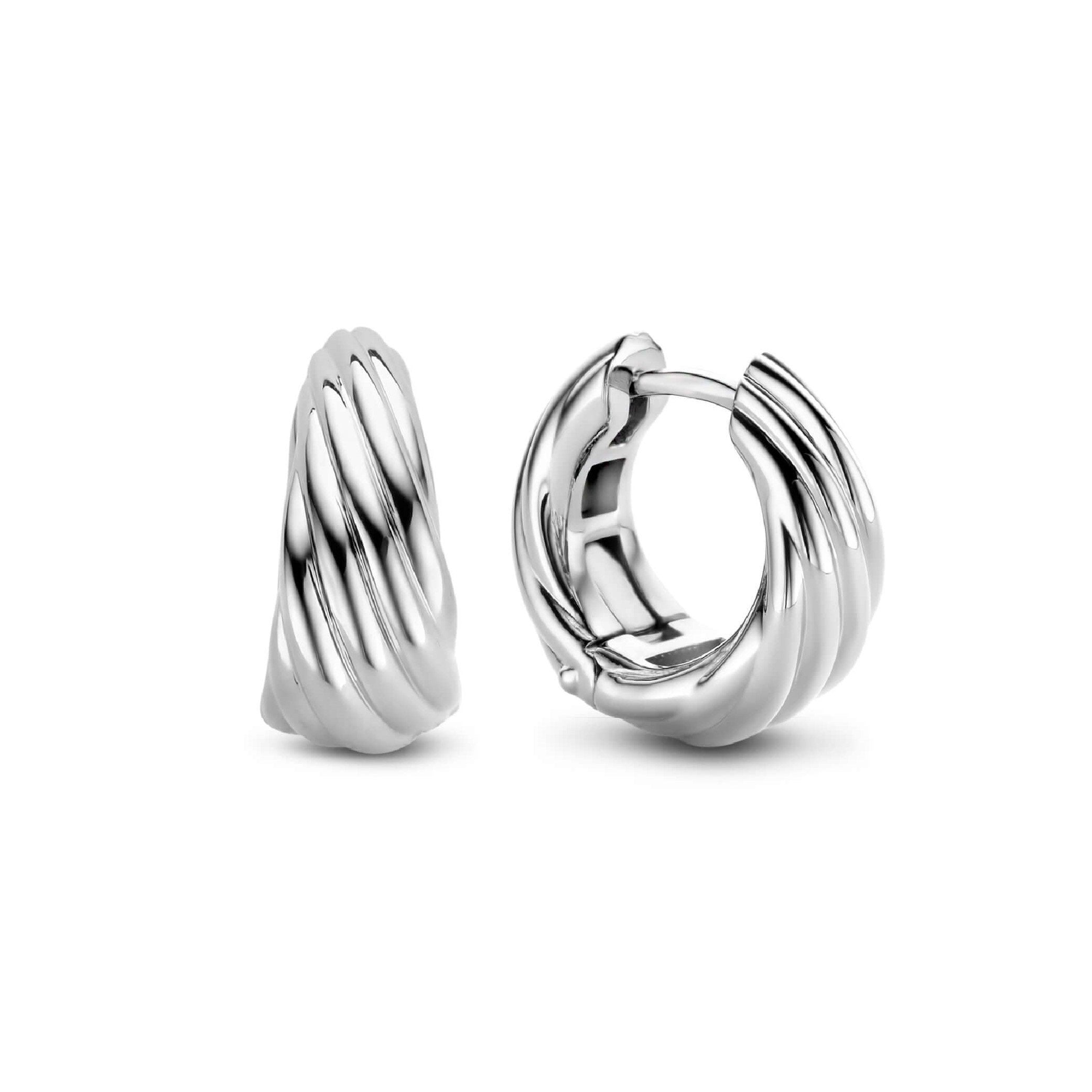 Twisted Line Silver Hoop Earrings