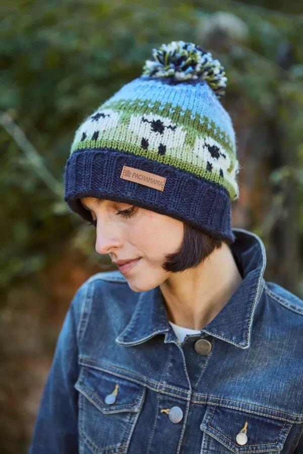 Flock Of Sheep Roll Back Bobble Beanie
