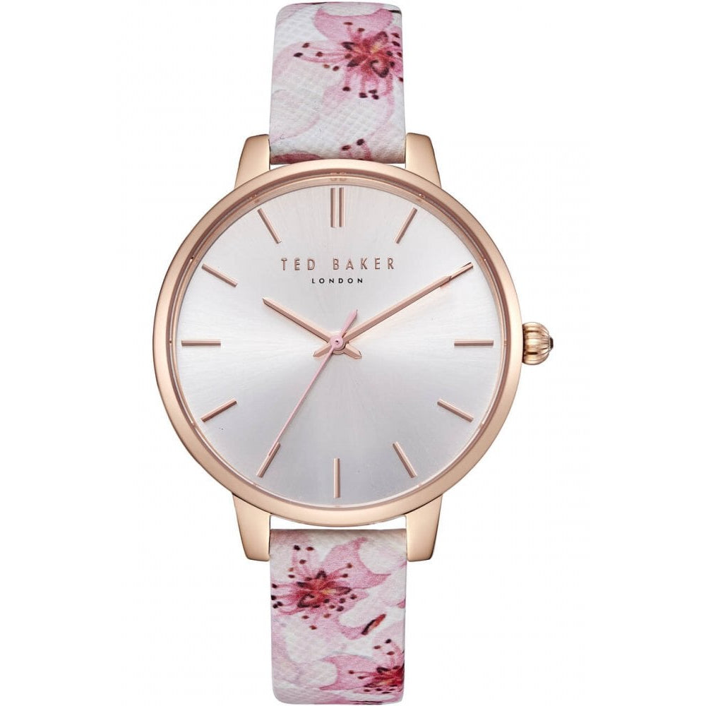Rose Gold Plated Case & Sunray Silver Dial With Leather Strap Ladies Watch