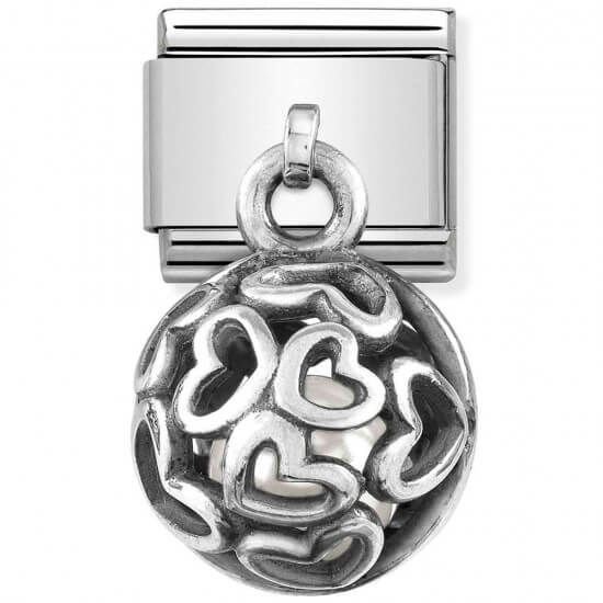 Composable Classic Charms Round Cages Hearts White Pearl Link