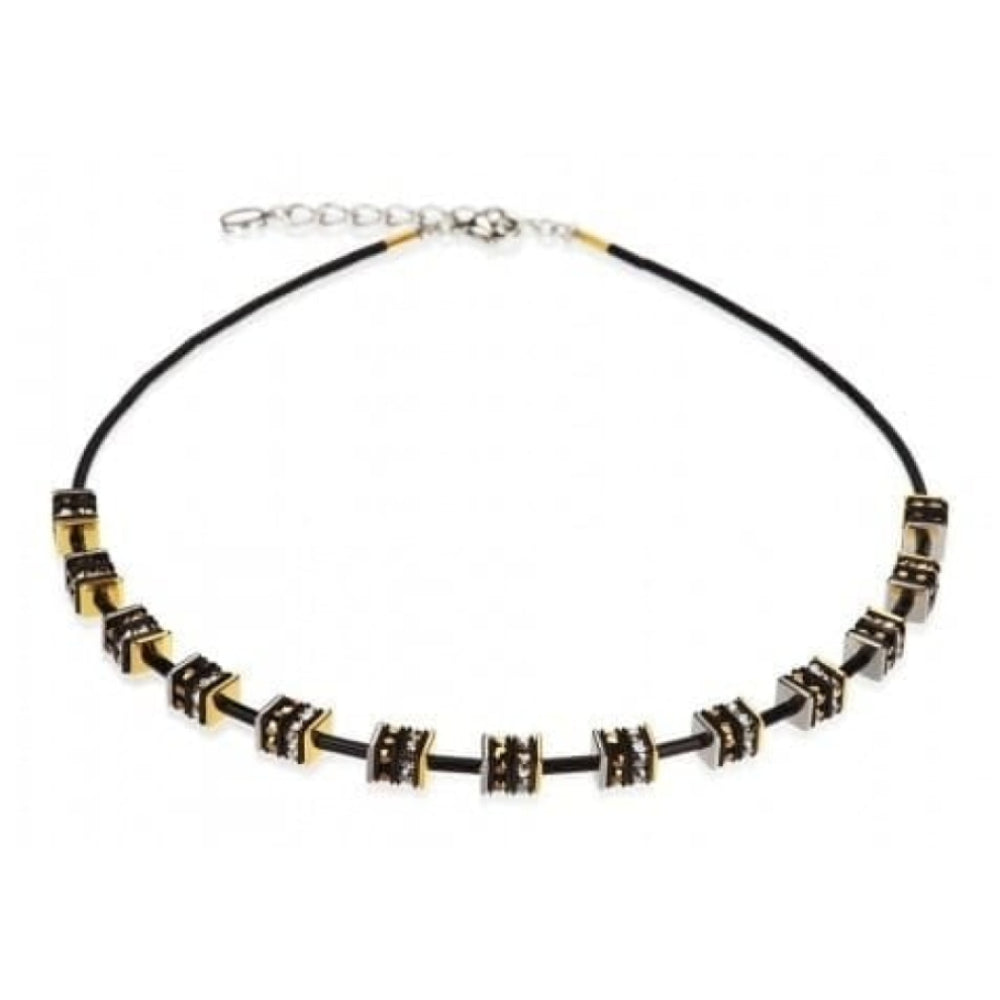 Gold Plated Cubed Necklace With Rhinestone & Swarovski