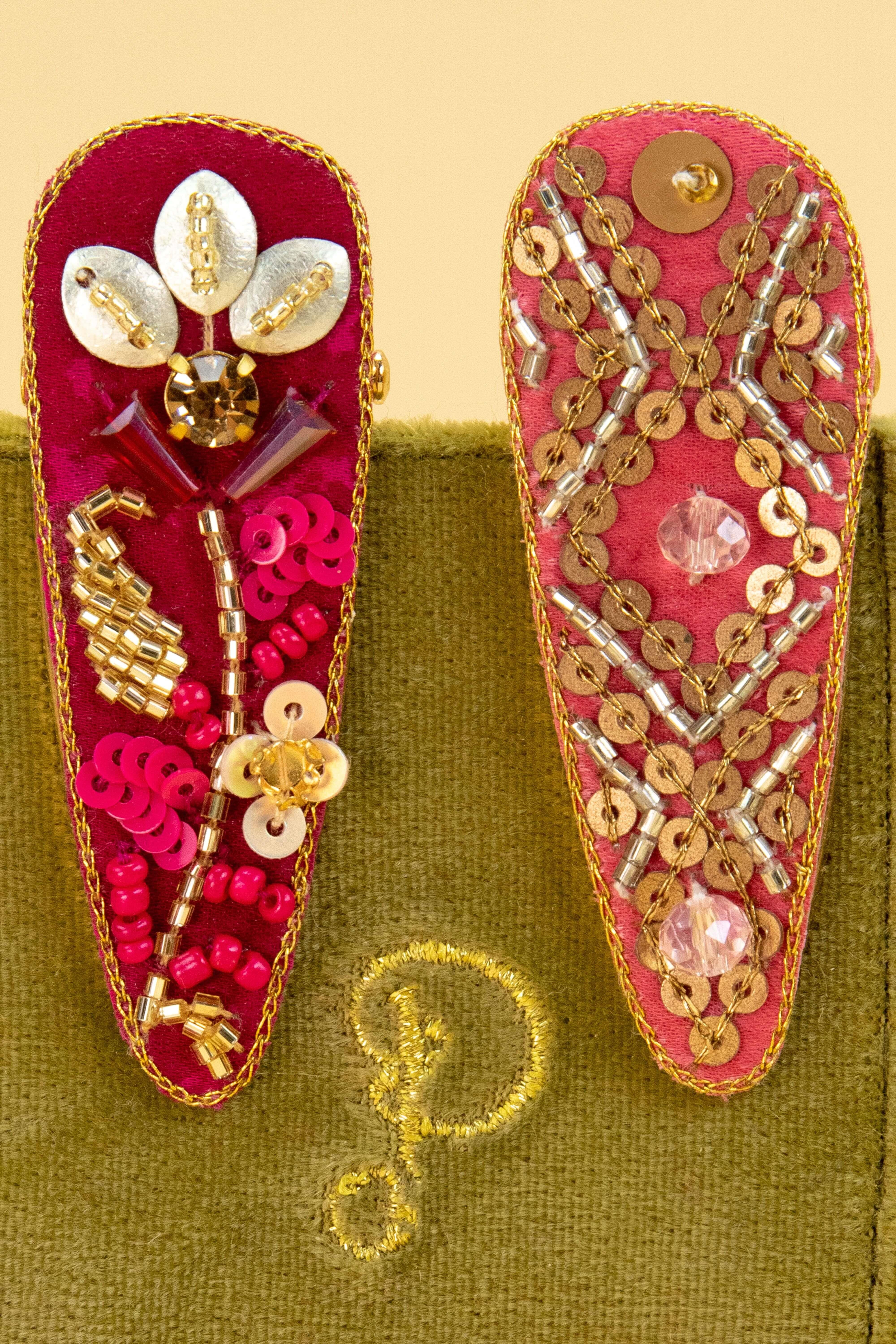 Peony Jewelled Hairclips- Pink