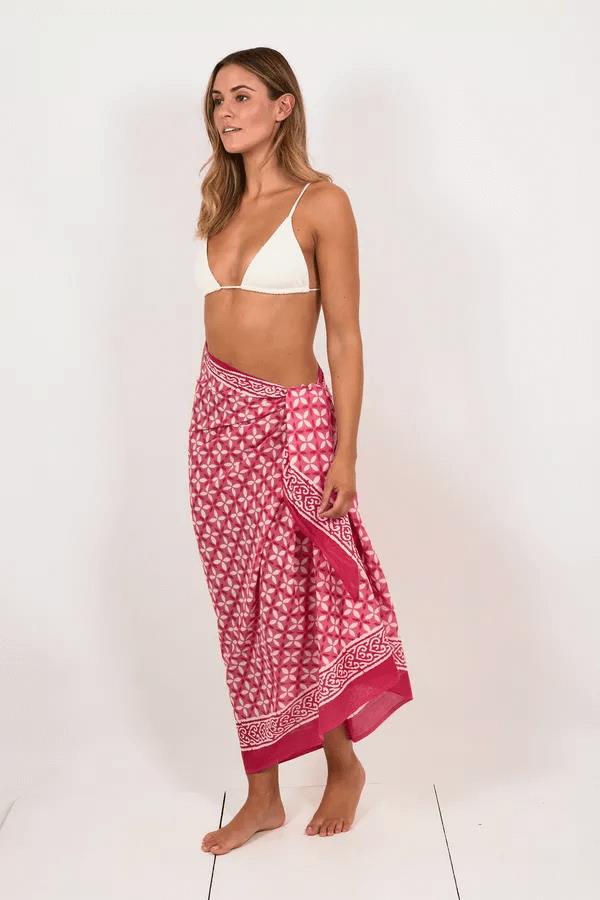 Hand Printed Cotton Sarong Tiles Pink