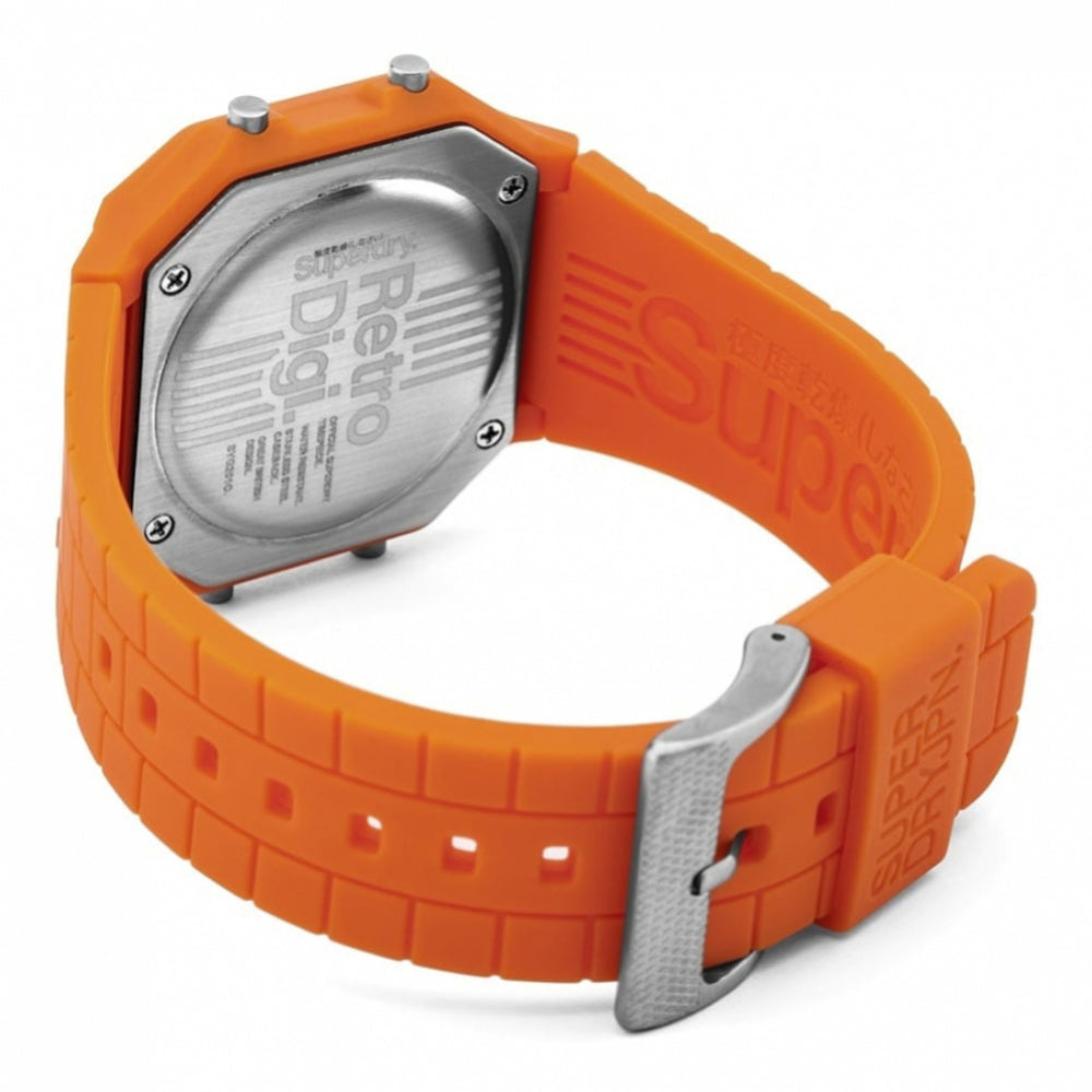 Retro Digi Orange Silicone Strap Watch With Digital Display Dial