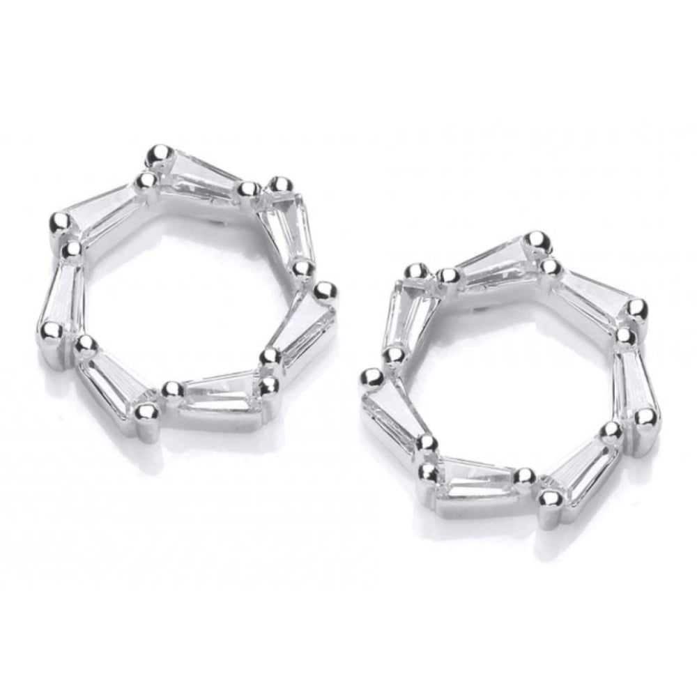 Silver And CZ Catherine Wheel Earrings