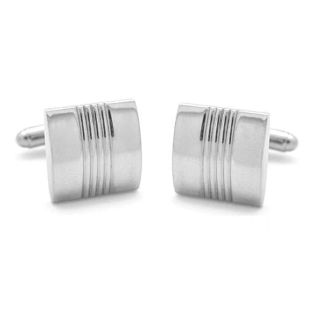 Silver Square Cufflink With Vertical Lines