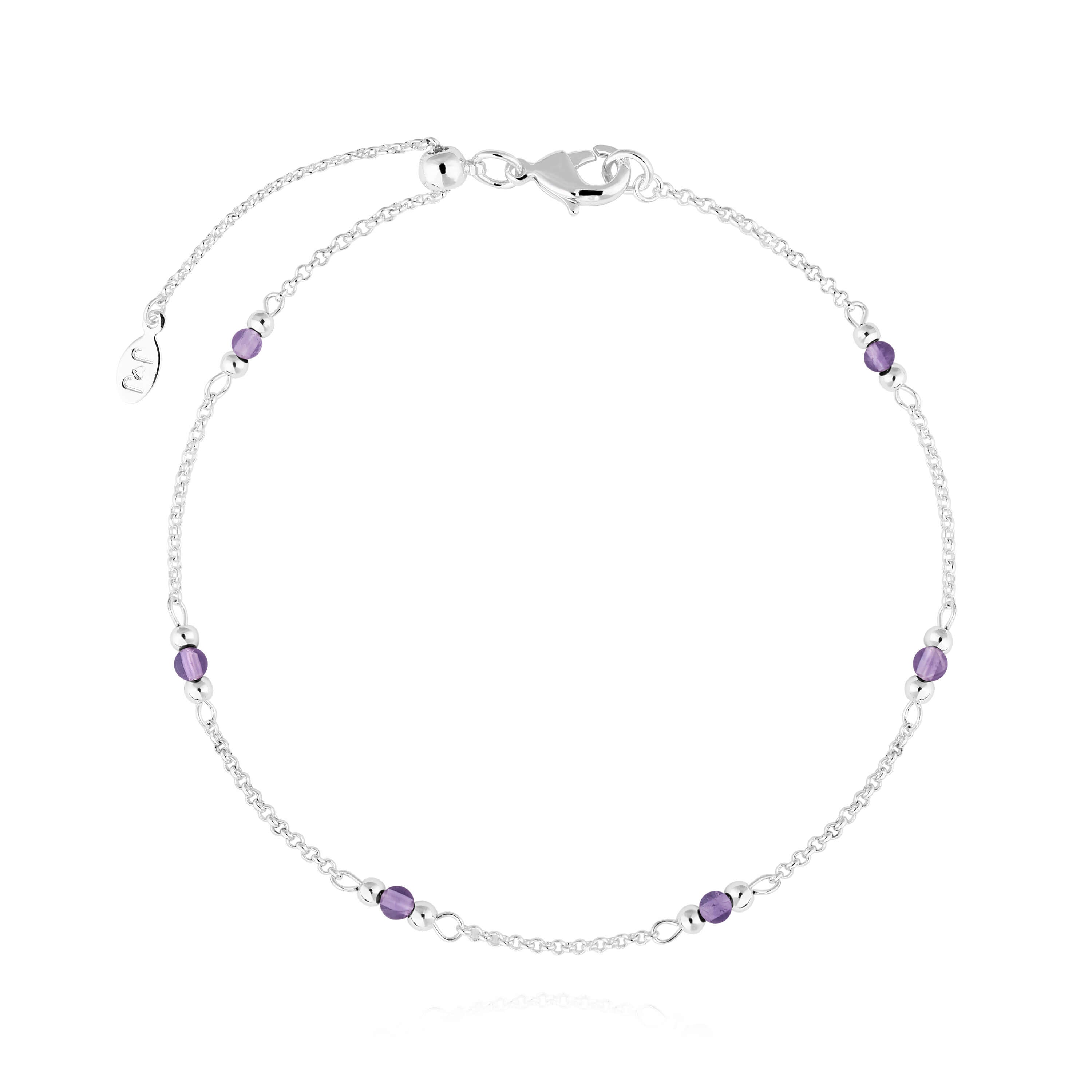 Anklet | Birthstone February Amethyst | Silver | 26cm Adjustable