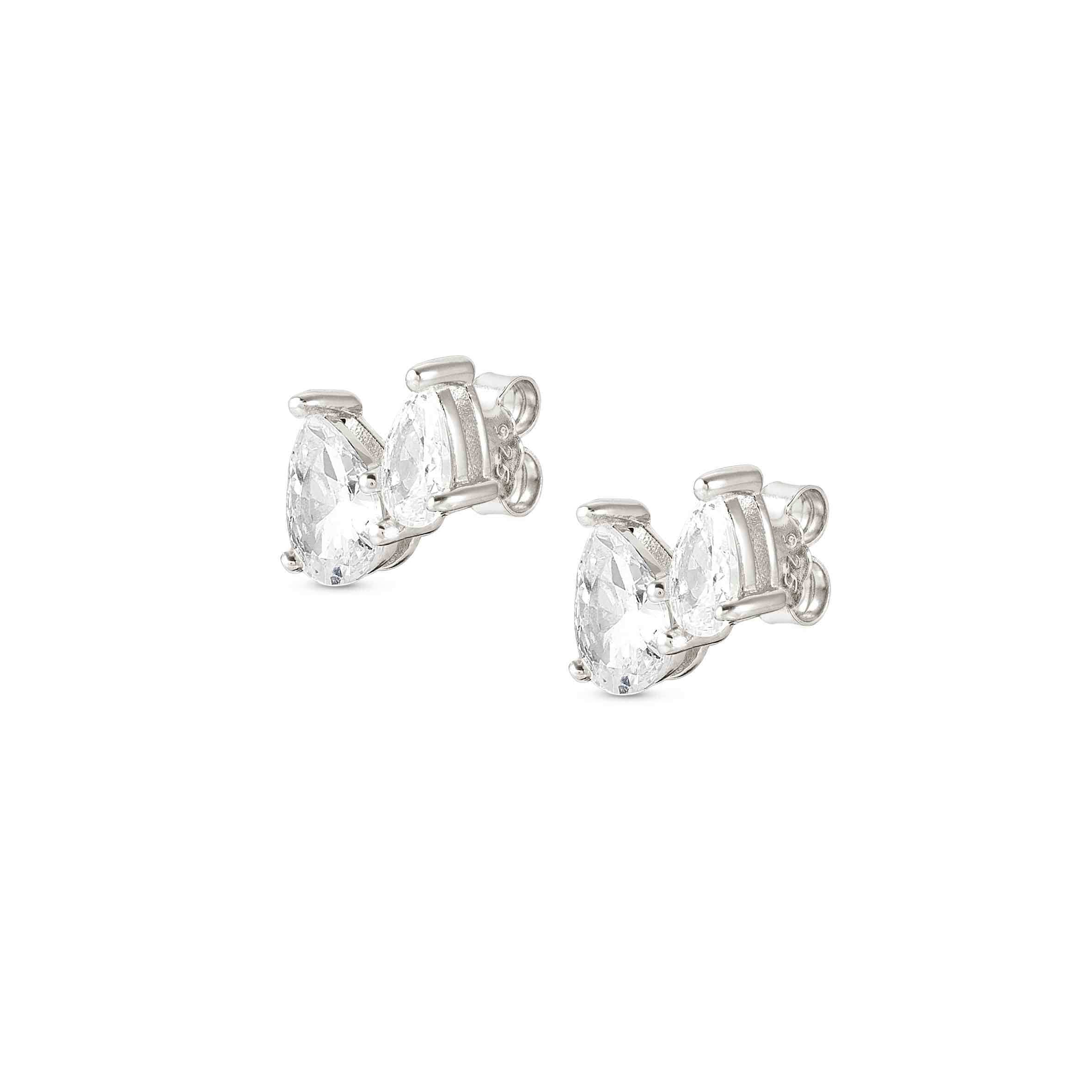 Colour Wave Earrings In Silver & White CZ
