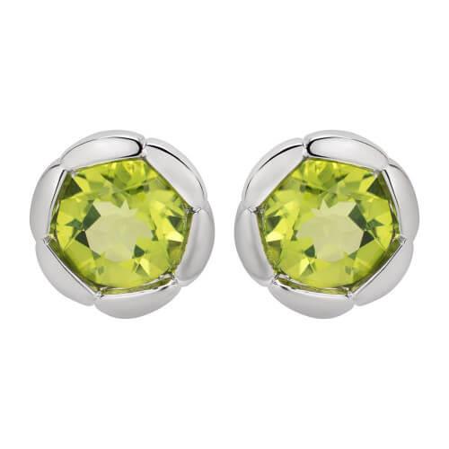 Silver Peridot with Rhodium Plating Stud Earrings