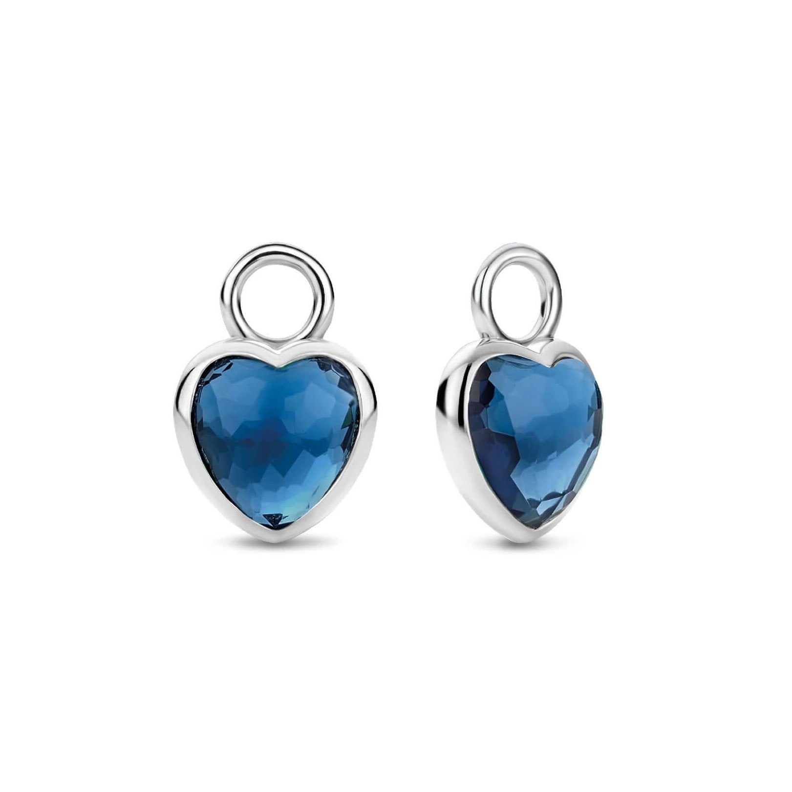 Double Sided Dark Blue Crystal Heart Silver Ear Charm