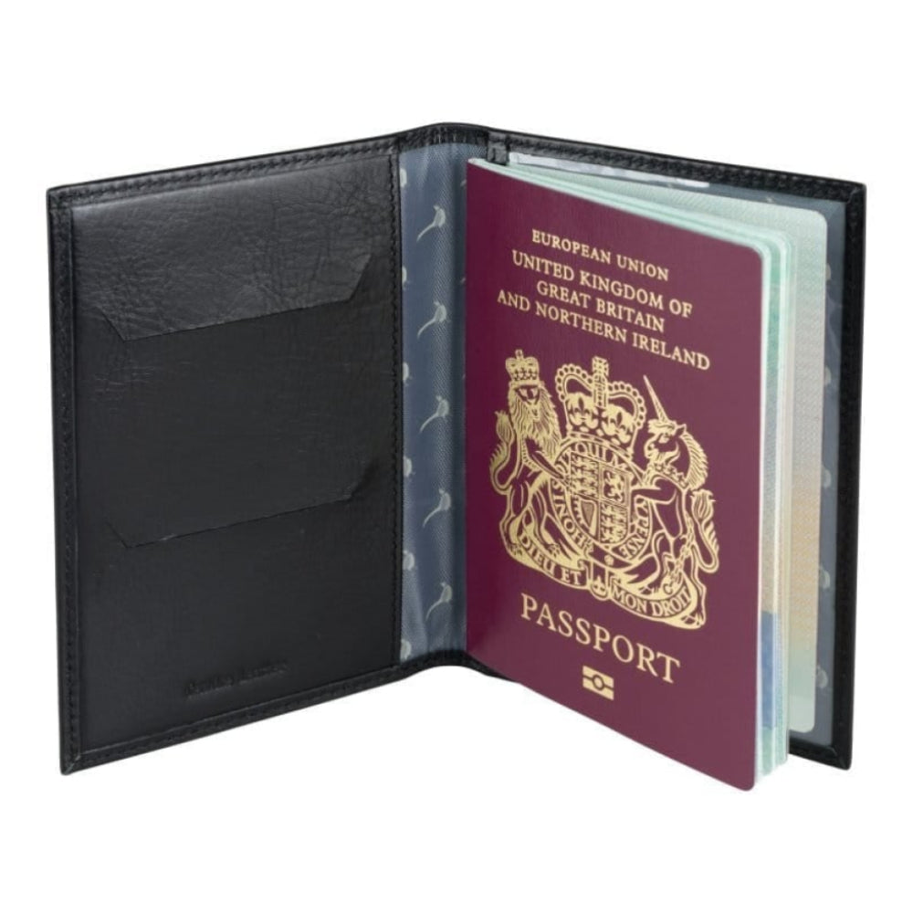 Leather Passport holder with Pheasant lining -Black