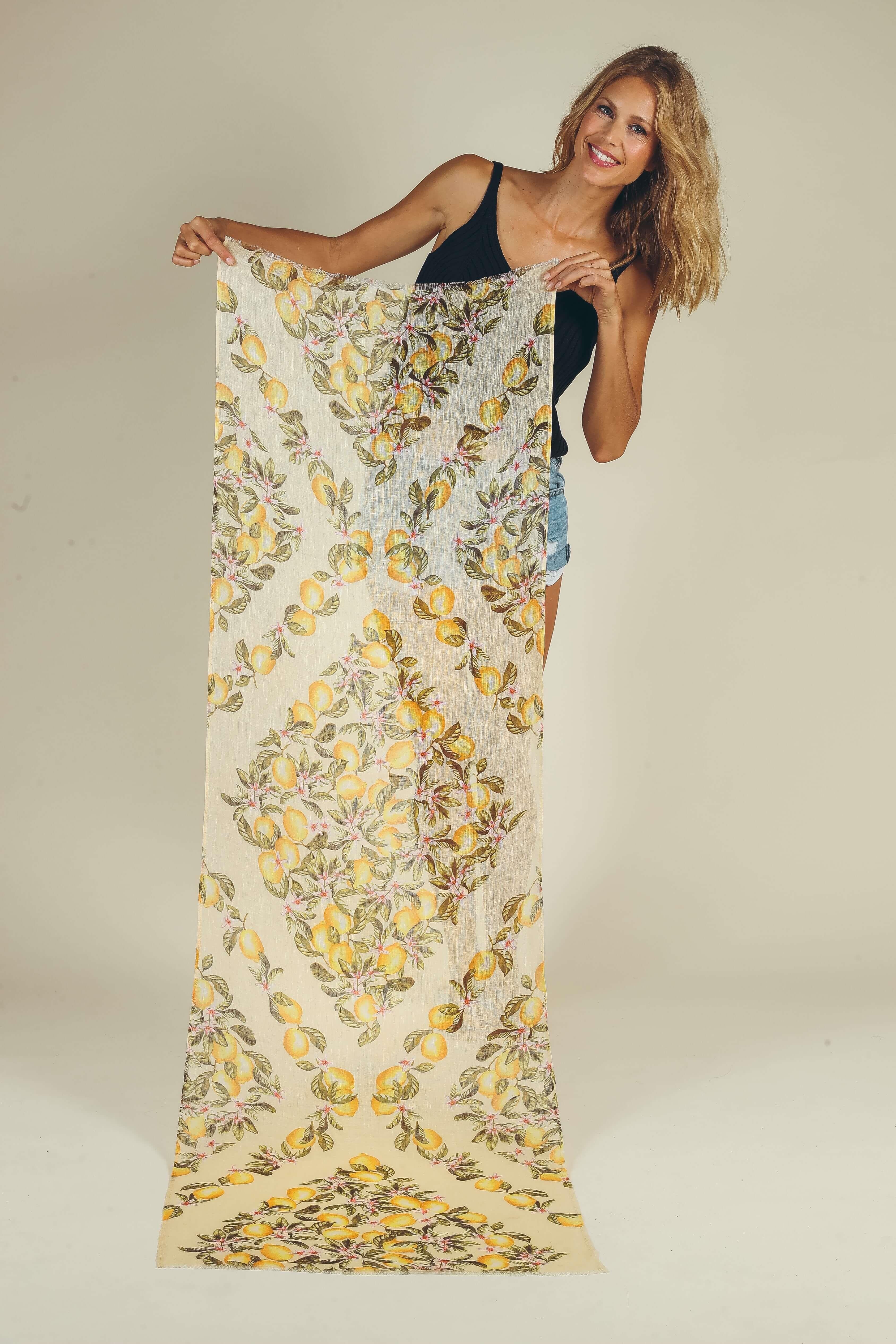 Lemons Linen Print Scarf
