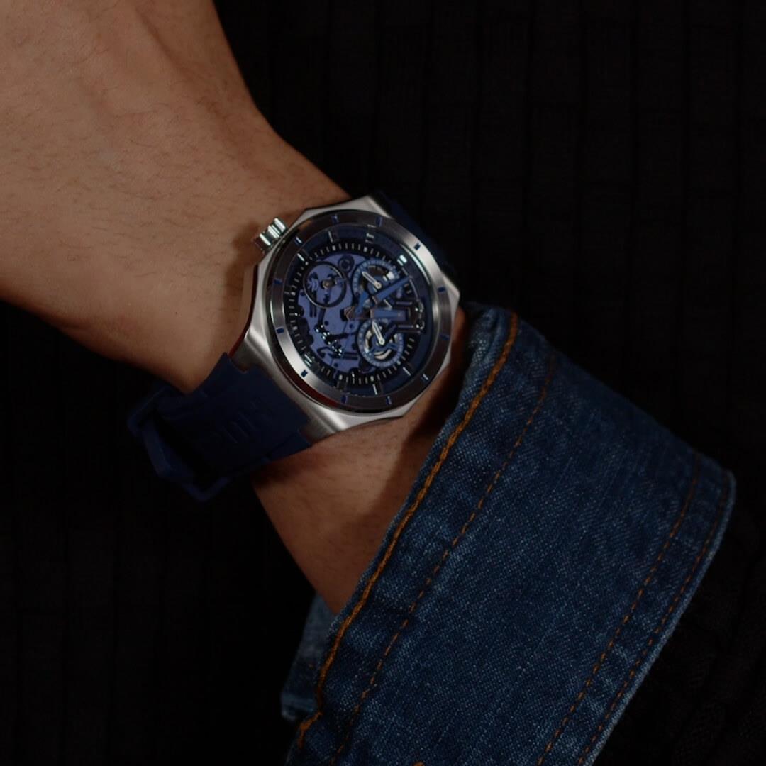 #Grail Skeleton Blue Dial With Blue Silicone Strap Gents Watch
