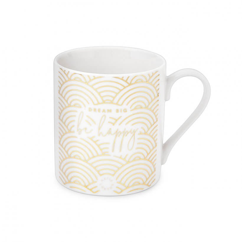 Boxed Porcelain Mug | Dream Big Be Happy | White And Gold