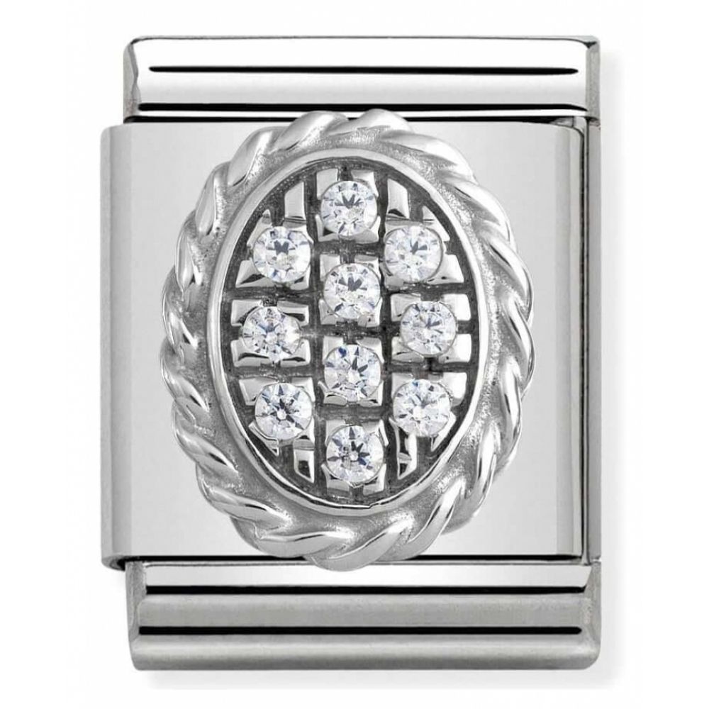 Composable Big Pave Stainless Steel, Sterling Silver & White Cubic Zirconia Oval Charm