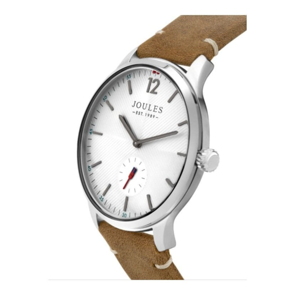 Tan Leather Strap Matte White Dial Sub Sec Gents Watch