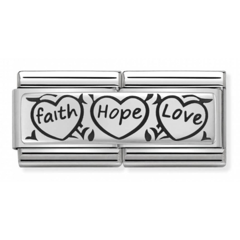 Composable Classic Double Faith Hope Love Engraved Stainless Steel Charm