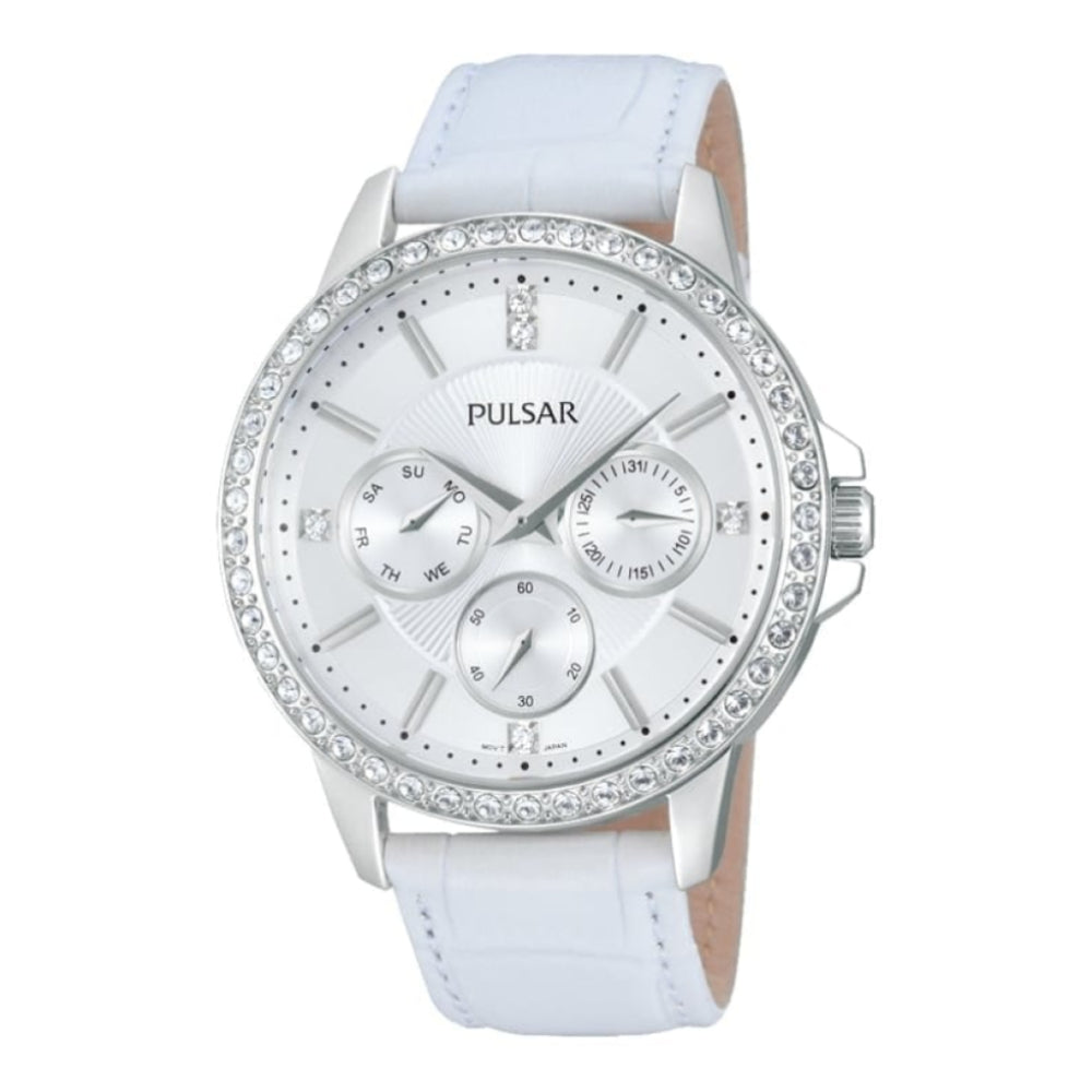 Womens White Diamonds Leather Strap Watch